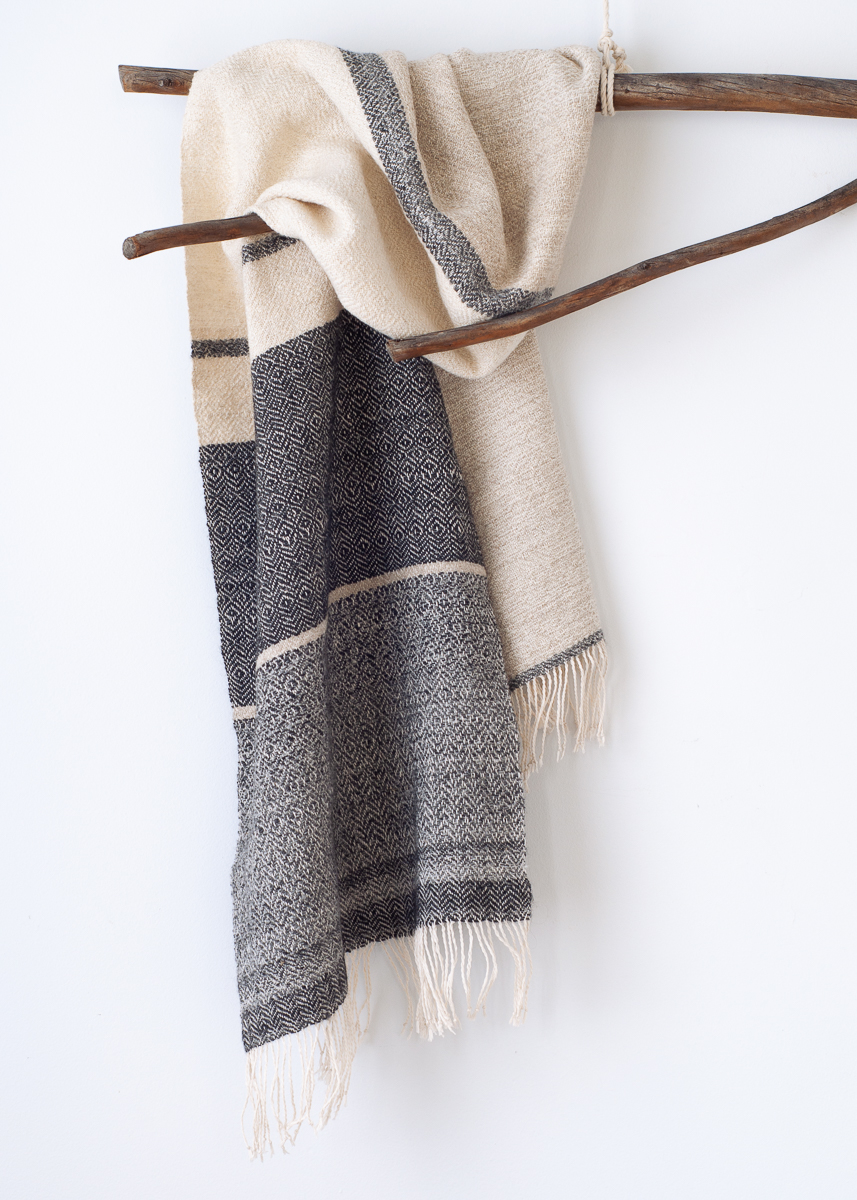 Sibling Scarves - handwoven scarves in luxury fibres woven in sets of two, with each scarf designed on the loom to be related yet unique.